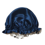 Bonnet de nuit en soie de mûrier double face bleu marine