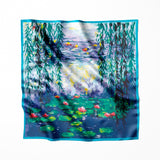 Foulard en soie de mûrier Claude Monet Nymphéa bleues et saules