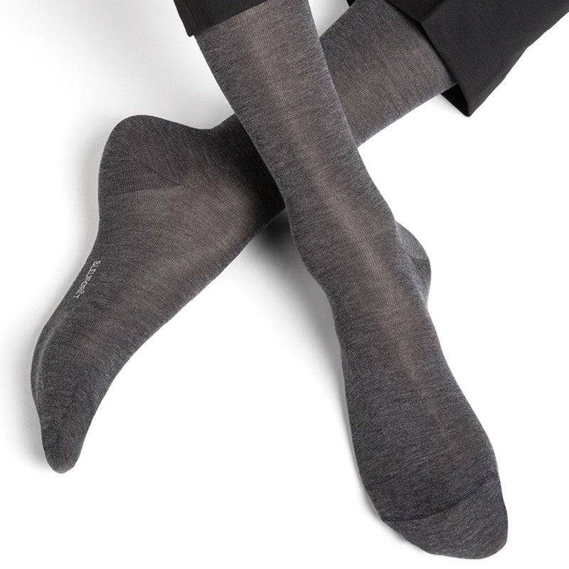 Chaussettes en soie pour homme anthracite chiné