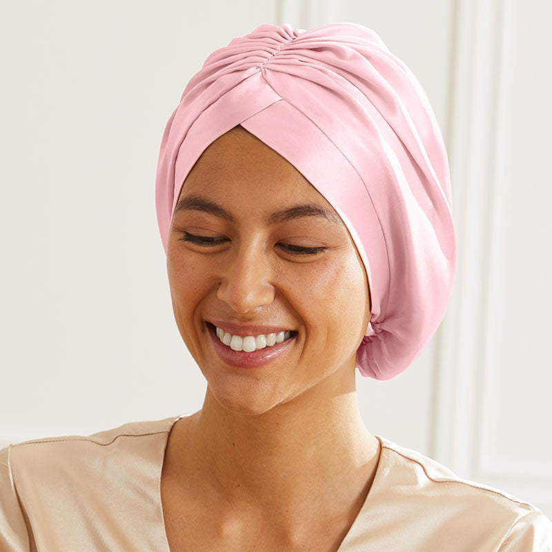 Turban en soie Maison de la Soie devant rose