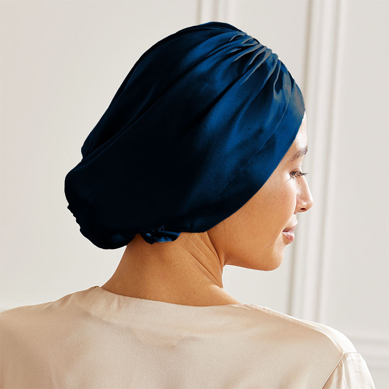 Turban en soie Maison de la Soie dos bleu marine