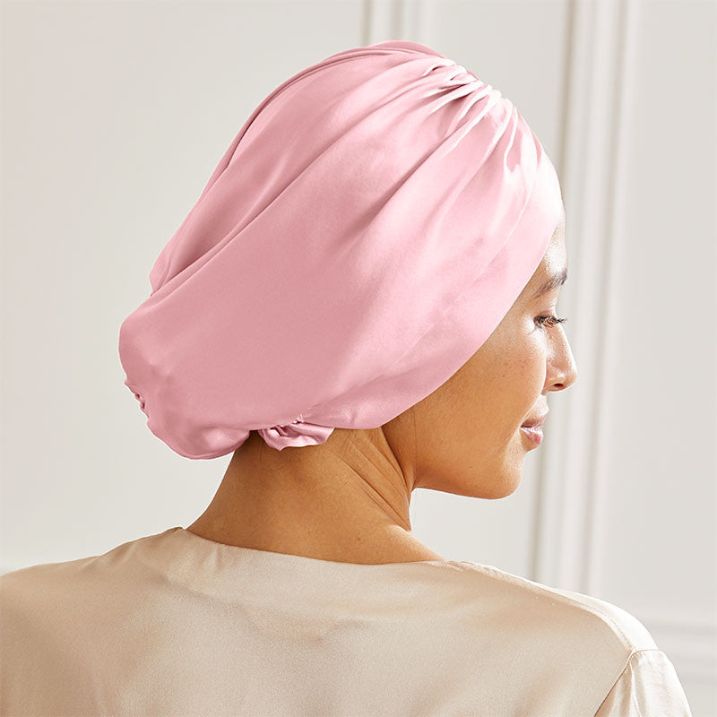 Turban en soie Maison de la Soie dos rose